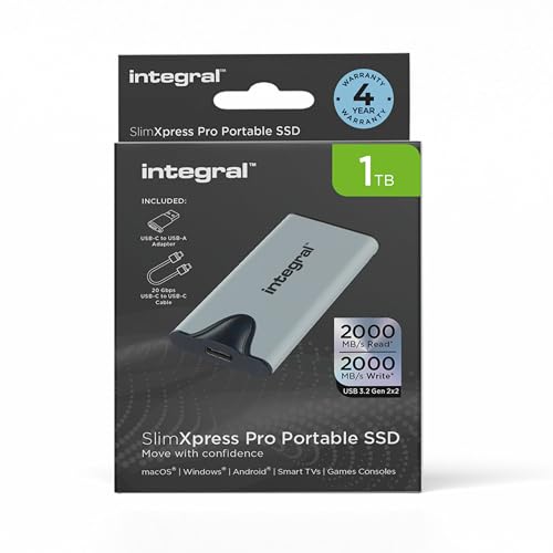 Integral SlimXpress Pro 1TB USB-C 3.2 Gen 2x2 Solid-State-Laufwerk – 2000MB/s Lesegeschwindigkeit & Schreibgeschwindigkeit. Kompaktes Design mit Plug & Play. Kompatibel mit Mac, PC, Android und mehr Integral SlimXpress Pro 1TB USB-C 3.2 Gen 2x2 Solid-State-Laufwerk – 2000MB/s Lesegeschwindigkeit & Schreibgeschwindigkeit. Kompaktes Design mit Plug & Play. Kompatibel mit Mac, PC, Android und mehr von Integral