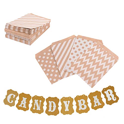 Candy Bar Dekoration Zubehör,Candy Bar Girlande Banner,100 Stück Süßigkeiten Papiertüten,Muster Papiertüten Geschenktüten ,Geschenktüten Papier,für Hochzeit Party,Geburtstag Decor,Event Supplies von Integrity.1