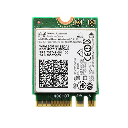 Intel Dualband Wireless-AC 7265 802.11ac, Dual Band, 2x2 Wi-Fi + Bluetooth 4.0 - (7265NGW) von Intel