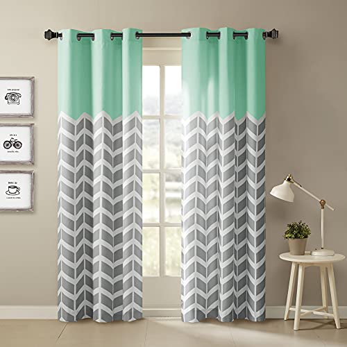Intelligent Design Alex Chevron Curtains for Living, Modern Contemporary Grommet Room Darkening Bedroom, Geometric Window, 42X63, 2-Panel Pack, Aqua von Intelligent Design