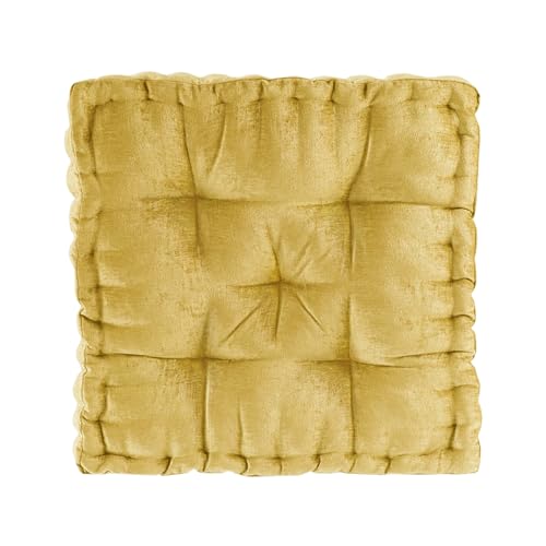Intelligent Design Azza Quadratisches Chenille-Kissen mit gewelltem Rand, hypoallergen, für Bank oder Stuhl, 50,8 cm breit x 50,8 cm lang x 5 cm hoch, Gelb von Intelligent Design