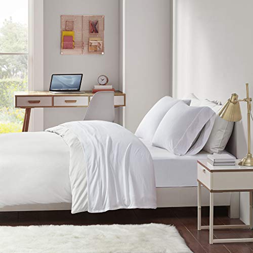 Baumwoll-Mischgewebe, Jersey, King Size, weißes Bettlaken, 4-teiliges Set, inkl. Bettlaken, Spannbetttuch und 2 Kissenbezügen von Intelligent Design