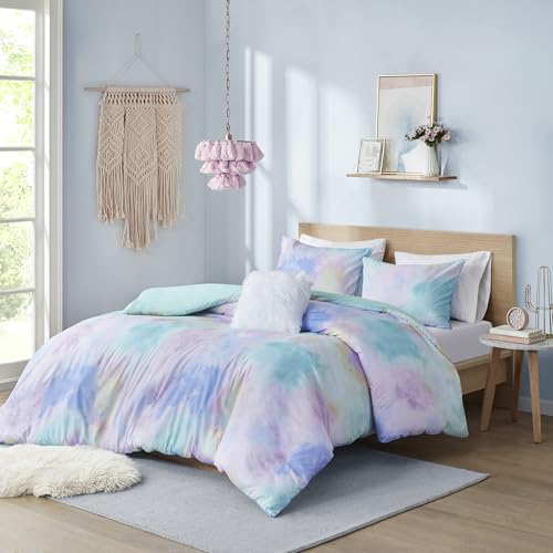 Intelligent Design Cassiopeia Bettdecken-Set – bunter Aquarell-Batikdruck, Moderne Daunen-Alternative, Ganzjahres-Bettwäsche mit passendem Kissenbezug und Wurfkissen, Twin/Twin XL, Mehrfarbig, von Intelligent Design