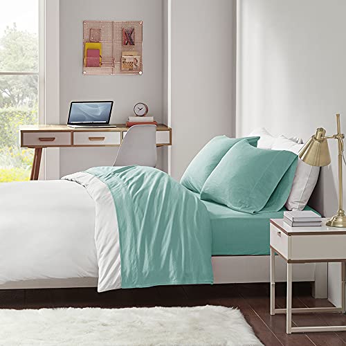 Intelligent Design Cotton Blend Jersey Knit Bed Sheet Set Wrinkle Resistant, Soft Sheets with 14" Deep Pocket, All Season, Cozy Bedding-Set, Matching Pillow Case, Queen, Aqua 4 Piece von Intelligent Design