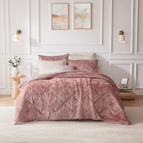 Intelligent Design Felicia Luxe Steppdecke aus Samt, doppelseitig mit Rautensteppung, modernes Ganzjahres-Bettwäsche-Set mit passendem Kissenbezug, dekoratives Kissen, Doppelbettgröße (228,6 x 228,6 von Intelligent Design