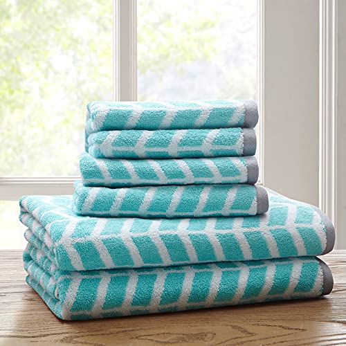 Intelligent Design - Nadia Quick Dry Premium Absorbent Chevron Cotton Towels Bad/Badezimmer Set - Ultra Soft Badezimmer Handtücher Set - Teal - 6-teiliges Set inkl. 2 Duschtuch 4 Handtücher von Intelligent Design