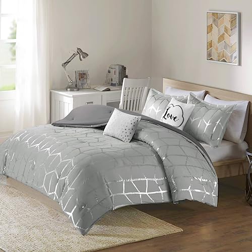 Intelligent Design Raina Comforter Set King/Cal King Size - Grey Silver, Geometric – 5 Piece Bed Sets – Ultra Soft Microfiber Teen Bedding for Girls Bedroom von Intelligent Design