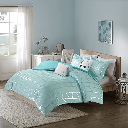 Intelligent Design Raina Metallic Printed Duvet Cover Set, Twin/Twin XL, Aqua/Silver von Intelligent Design