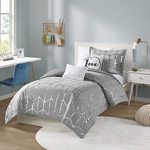 Intelligent Design Raina Metallic Printed Duvet Cover Set, Twin/Twin XL, Grey/Silver von Intelligent Design