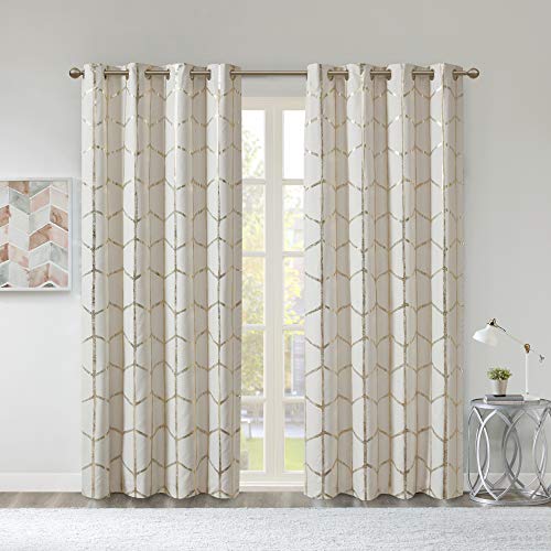 Intelligent Design Raina Total Blackout Metallic Print Grommet Top Window Curtain Panel Thermal Insulated Light Blocking Drape for Bedroom Living Room and Dorm, 50x84, Ivory/Gold von Intelligent Design