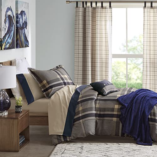 Intelligent Design Robbie Twin XL Größe Bettdecken-Set Bett in Einer Tasche - Blue Navy, Plaid - 7 TLG Bettwäsche Sets - Ultra Soft Mikrofaser Schlafzimmer Schmusetuch von Intelligent Design