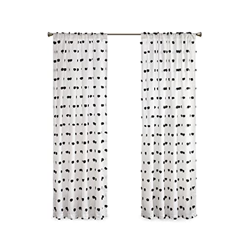 Intelligent Design Sophie Sheer Window Curtain Panel Raffierter Vorhang mit Bommel und Stangentasche für Schlafzimmer, Wohnzimmer, Polyester, schwarz, 50" W x 63" L (Pack of 1) von Intelligent Design