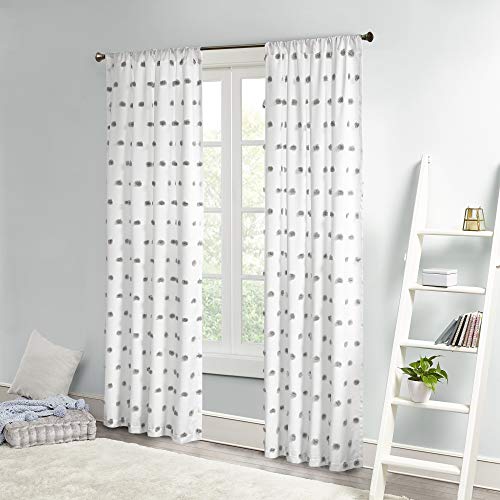 Intelligent Design Sophie transparenter Fenstervorhang mit Pompon, verziert mit Stangentasche, für Schlafzimmer, Wohnzimmer, 127 x 213,4 cm, Grau von Intelligent Design