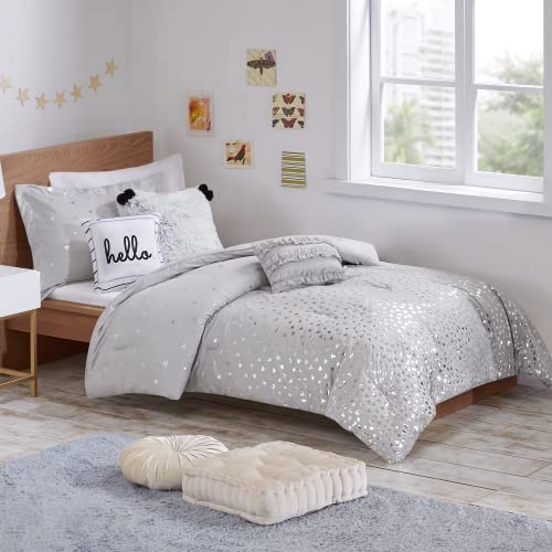 Intelligent Design Zoey Metallic Dreieck Print Ultra Soft Hypoallergen Mikrofaser Tröster Set Bettwäsche Casual Twin/Twin XL grau/Silber von Intelligent Design