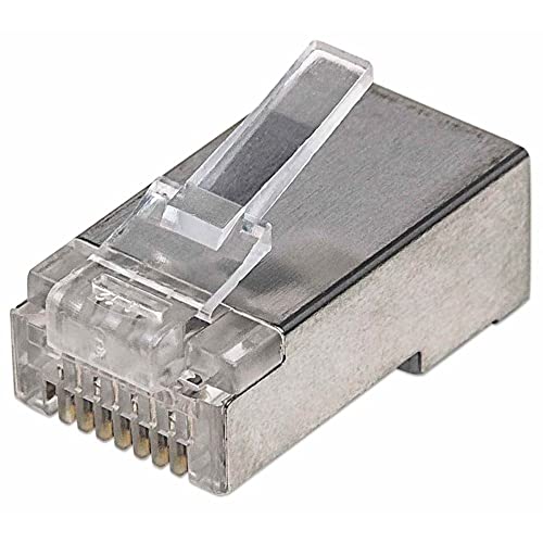 Intellinet 100er-Pack Cat5e RJ45-Modularstecker Pro Line (STP, 3-Punkt-Aderkontaktierung, für Litzen- und Massivdraht, 50 µ vergoldete Kontakte) 790529 grau von Intellinet