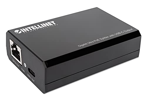 Intellinet Gigabit Ultra PoE-Splitter mit USB-C Ausgang IEEE 802.3bt/at/af-konform RJ45 45W Kunststoffgehaeuse von Intellinet