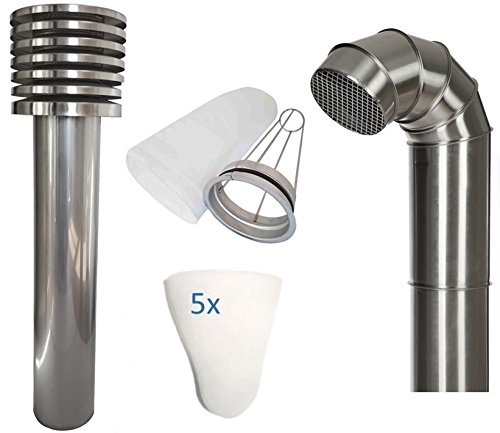 Intelmann Zuluft/Abluft Set für 150er KG-Rohr: Edelstahl Ansaugturm + Filterkorb + 5 Filter + Edelstahl Ausblasbogen von Intelmann