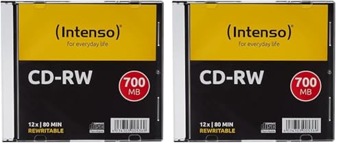 Intenso 2801622 CD-RW Rohlinge 700 MB, RW 12x Speed Kratzfest Cover-Card 20er Pack Slim Case von Intenso