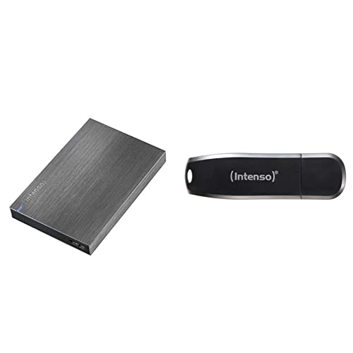 Intenso 6028660 Memory Board Externe Festplatte 1TB (6,4 cm (2,5 Zoll), 5400rpm, 8MB Cache, USB 3.0) anthrazit & Speed Line - 32GB Speicherstick USB 3.0, schwarz von Intenso
