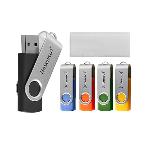 Intenso Office Line Multipack USB Stick 5X 16GB – Super Speed USB 3.2, bis 70MB/s, farbig Sortiert mit Metallbügel und Beschriftungsetiketten von Intenso