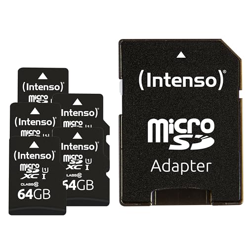 Intenso Premium microSDXC 5er Pack 64GB Class 10 UHS-I Speicherkarte inkl. SD-Adapter, schwarz: Amazon.de: Computer & Zubehör von Intenso