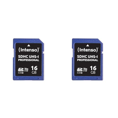 Intenso Professional SDHC UHS-I Class 10, U3, V30 16GB Speicherkarte (bis zu 100 MB/s) blau (Packung mit 2) von Intenso