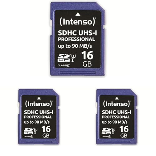 Intenso Professional SDHC UHS-I Class 10, U3, V30 16GB Speicherkarte (bis zu 100 MB/s) blau (Packung mit 3) von Intenso