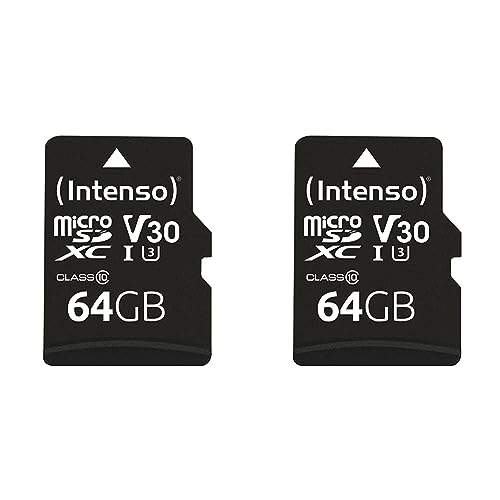 Intenso Professional microSDXC 64GB Class 10 UHS-I, U3, V30 Speicherkarte inkl. SD-Adapter (bis zu 100 MB/s), schwarz (Packung mit 2) von Intenso