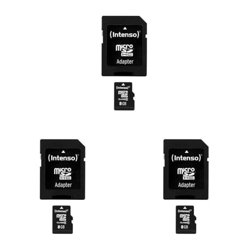 Intenso microSDHC 8GB Class 10 Speicherkarte inkl. SD-Adapter, schwarz (Packung mit 3) von Intenso