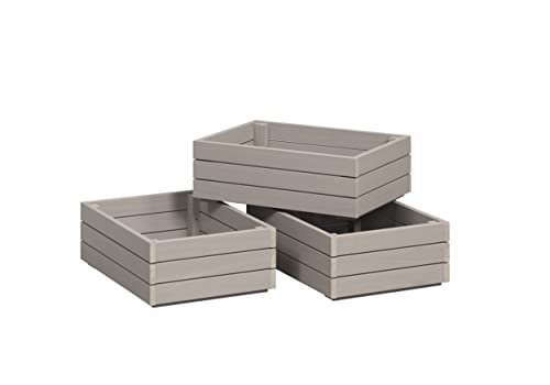 Inter-Furn Korb 3er Set Einschubkorb Kiste Arona, 45 x 15 x 32 cm Kiefer Massiv Grau von Inter-Furn