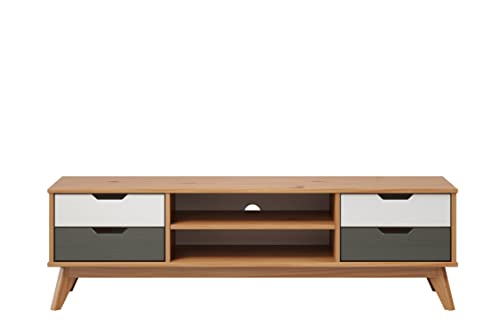Inter-Furn TV-Lowboard, Kiefernholz, Kiefer Massiv-Honig/Grau/Weiß, 140 x 42 x 40 cm von Inter-Furn