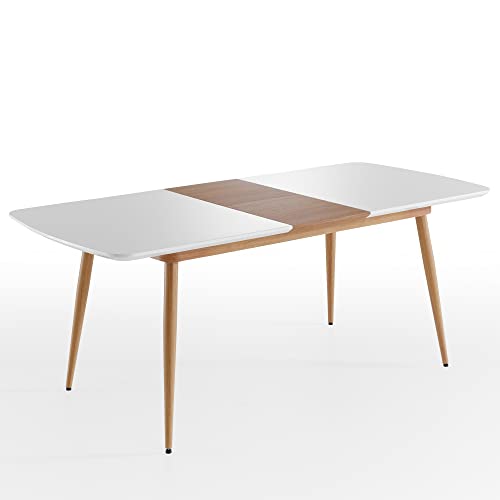 Inter-Furn Tisch, weiß Hochglanz, Eiche Riviera Honig, 160 x 76 x 90 cm von Inter-Furn