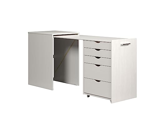 Inter-Furn Volterra Schreibtisch, kompakter Arbeitsplatz, Sekretär in Kiefer massiv weiß, ausziehbar, perfekte Home Office Lösung, (BxHxT) 57-165x 77 x 50 cm von Inter-Furn