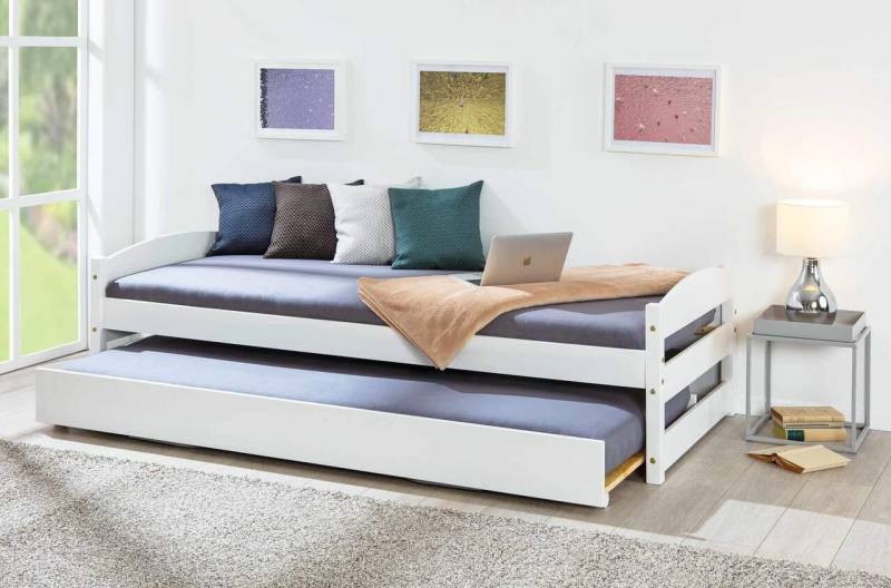 Ausziehbett Sofabett VINDAS 90 x 200 Kiefer Massivholz weiß von Inter Link