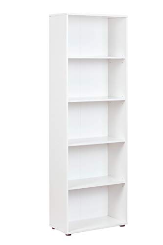 Inter Link - Bücherregal Standregal 5 Fächer Höhenverstellbare Böden Holzregal Wohnzimmer Arbeitszimmer Büro Arco 4 Masse in cm T: 30 x B: 60 x H: 180 Farbe Weiß von Inter Link