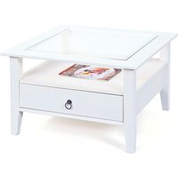 Couchtisch aus weiß wasserlackierter massiver Kiefer und Naturglasplatte von Inter Link