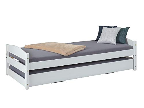 Inter Link – 2 in 1 Bett – Sofabett – 2 Liegeflächen 90 x 200 cm – Gästebett – Kinderbett – Jugendbett – Schlafzimmer – Massivholz – Stabil – Mit 2 Lattenrosten – Weiß - Vindas von Inter Link