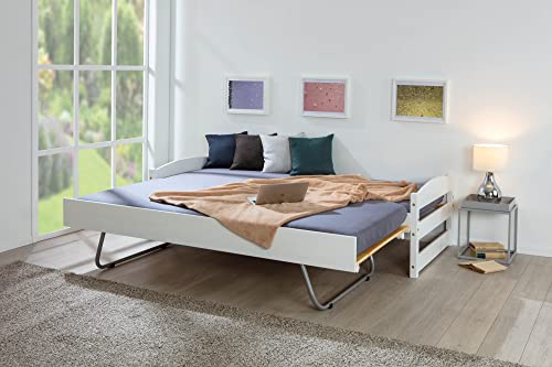 Inter Link – 2 in 1 Bett – Sofabett – 2 Liegeflächen 90 x 200 cm – Gästebett – Kinderbett – Jugendbett – Schlafzimmer – Massivholz – Stabil – Mit 2 Lattenrosten – Weiß - Vindas von Inter Link