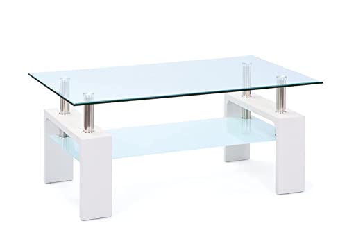 Inter Link – Couchtisch – Glas - Wohnzimmertisch – Sofatisch – Rechteckiger Glastisch fürs Wohnzimmer – Sicherheitsglas - BxTxH: 100x60x45 cm – Weiß – Alva von Inter Link