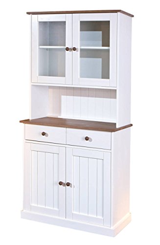 Inter Link – Vitrinenschrank – Buffet-Schrank – Esszimmerschrank – Geschirrschrank - Laudhausstil – Massivholz FSC – 4 Türen – 2 Schubladen – Westerland - 5.2, Weiss / Sepia von Inter Link