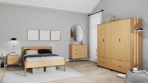 Inter Link – Holzbett - Massivholzbett - Doppelbett - Gästebett - Betgestell - Kiefer Massivholz - Oak Colori lackiert - 140 x 200 cm - ohne Lattenrost - Luna von Inter Link