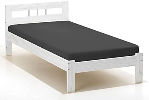 Inter Link – Holzbett - Bettrahmen – Bettgestell – Jugendbett – Gästebett – Einzelbett – Modernes Bett aus Kiefer Massivholz – ohne Lattenrost - Weiss lackiert - Fana 140 x 200 cm von Inter Link