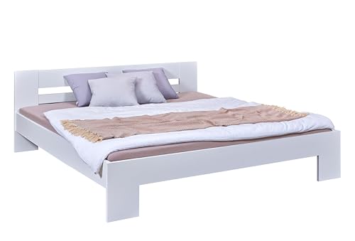 Inter Link - Bett - Bettrahmen – Bettgestell – Jugendbett – Gästebett – Doppelbett – Modernes Bett -ohne Lattenrost - Weiß lackiert - Annik - 180x200cm von Inter Link