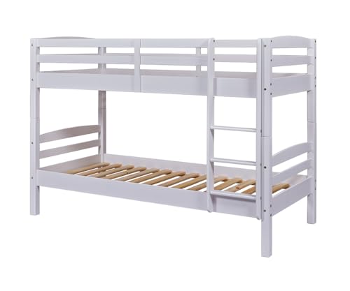 Inter Link – Etagenbett – Hochbett – Jugendbett - Rausfallschutz – Stockbett – Kinderbett – Mit 2 Lattenroste – Kiefer massivholz – Rick - Weiß lackiert – 90x190 cm von Inter Link