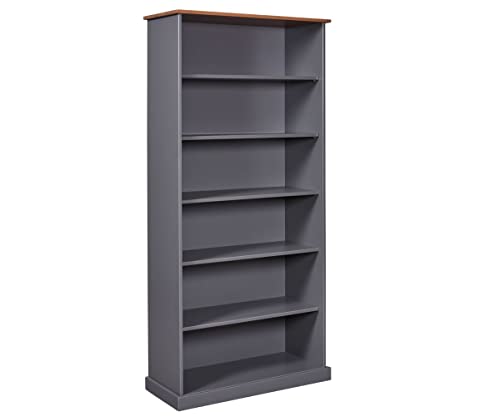 Inter Link – Bücher Regal -Buffet-Schrank – Geschirrschrank – Esszimmerschrank – Landhausstil – Massivholz FSC – 5 offene Regale – Luzerna 5 – Grau von Inter Link