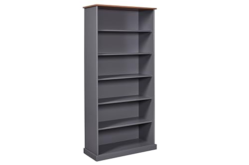 Inter Link – Bücher Regal - Buffet-Schrank – Geschirrschrank – Esszimmerschrank – Sideboard - Regal - Landhausstil – Kiefer Massivholz FSC – 5 offene Regale - 90 x 38,1 x 190 cm – Luzerna 5 – Grau von Inter Link