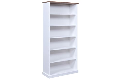 Inter Link – Bücher Regal - Buffet-Schrank – Geschirrschrank – Esszimmerschrank – Sideboard - Regal - Landhausstil – Kiefer Massivholz FSC – 5 offene Regale - 90 x 38,1 x 190 cm – Westerland 5 – Weiß von Inter Link