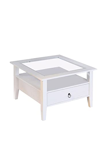 Inter Link - Couchtisch - Massivholztisch - Wohnzimmertisch - Sofatisch - Kiefer Massiv - mit Glasplatte - 1 weiß gebeizte Schubladen - 115 x 60 x 45 cm - Provence 1 von Inter Link