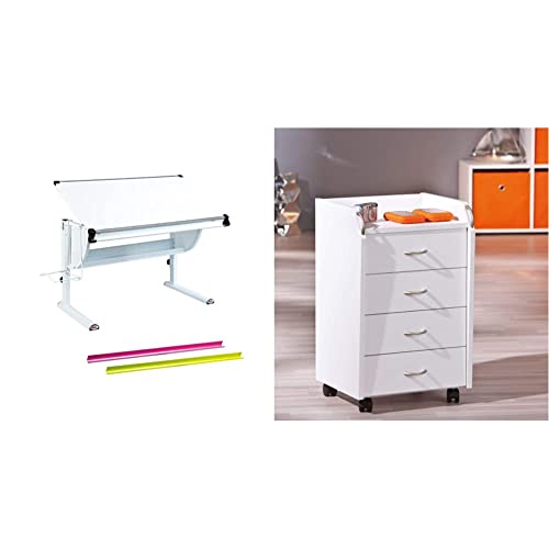 Inter Link Ergonomischer Kinderschreibtisch in 3 Farben weiß & Rollcontainer Bürocontainer Rollschrank Schubladenkommode Büroschrank KF-Board Weiss, 40 x 36 x 65 cm von Inter Link