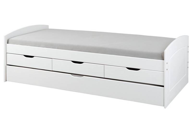 Inter Link Funktionsbett RIEKA, Massivholzbett, 3 Schubladen, 2 Liegeflächen, weiß lackiert von Inter Link